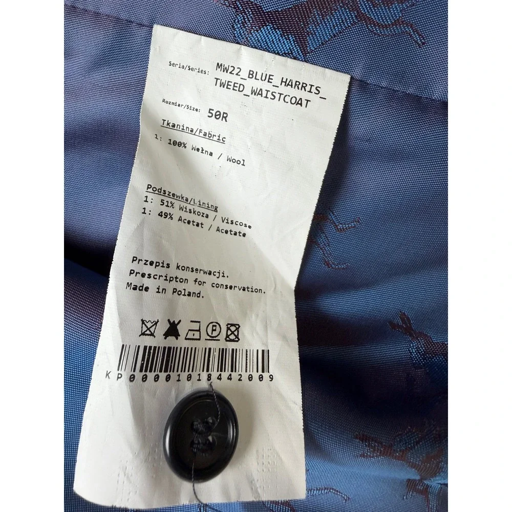 Peter Christian Harris Tweed Blue Herringbone Wool Waistcoat Vest Mens 50R MW22